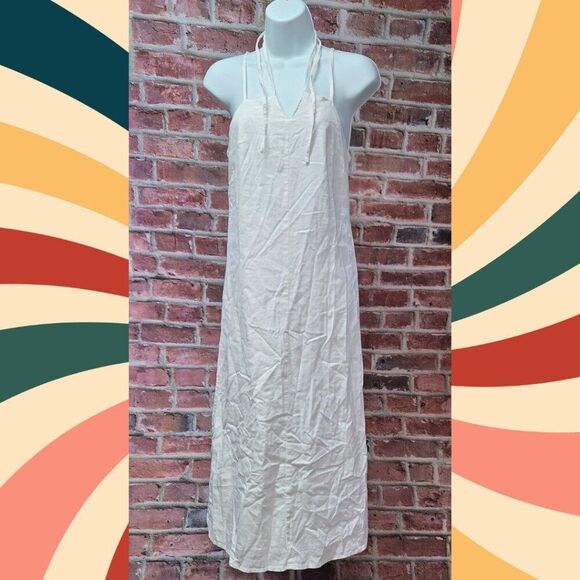 Universal Thread White Linen Blend Sundress XS Midi V Neck Adjustable Straps - Picture 1 of 5